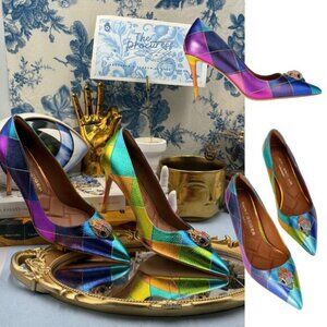 🆕 KURT GEIGER LONDON 🧿 NWOB Belgravia Court Heel, Rainbow Overstitch Sz 37 US7